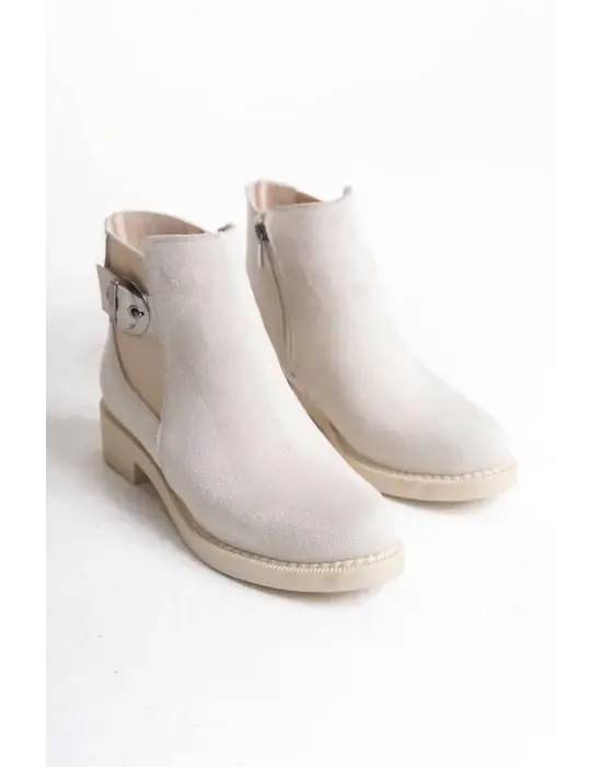 Omarı Rahat ve Şık Süet Bayan Bot Krem