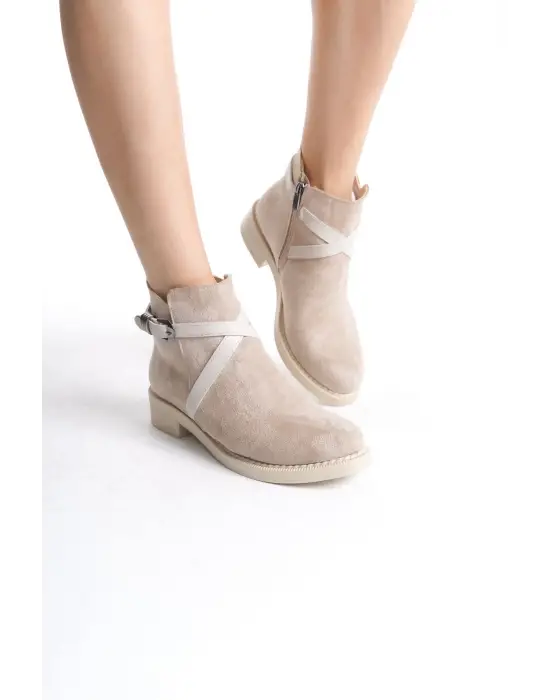 Omarı Süet Bayan Bot Rahat Tabanlı Günlük Şık Bot - Ten