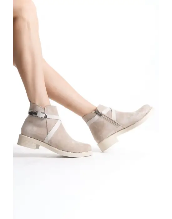 Omarı Süet Bayan Bot Rahat Tabanlı Günlük Şık Bot - Ten