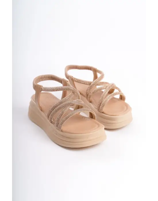 Omarı Taşlı Şeritli Rahat Tabanlı Bayan Sandalet