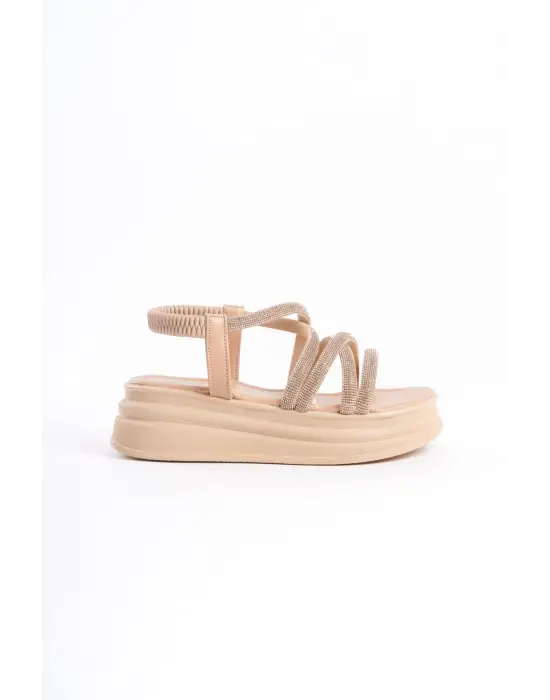 Omarı Taşlı Şeritli Rahat Tabanlı Bayan Sandalet