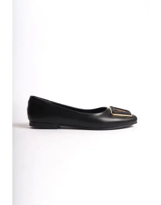 Omarı Rahat Tabanlı Siyah Bayan Babet Ayakkabı - Toka Detaylı, Günlük Şık