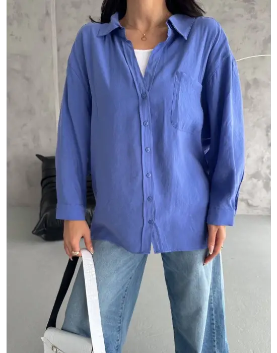 Omarı Rahat ve Trend Modal Oversize Cep Detaylı Gömlek