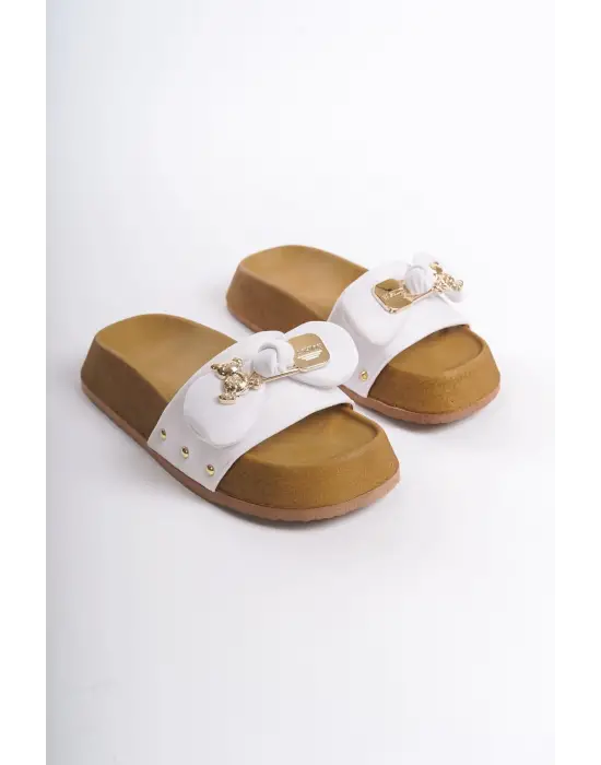 Omarı Kalın Tabanlı Rahat Bayan Terlik - Beyaz