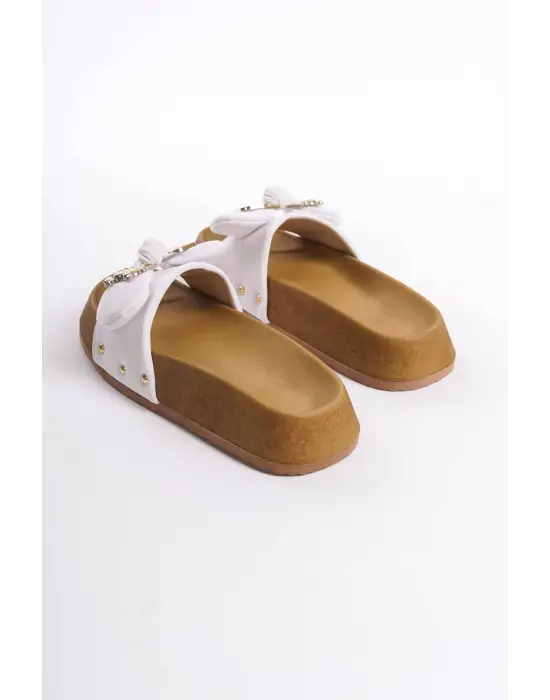 Omarı Kalın Tabanlı Rahat Bayan Terlik - Beyaz