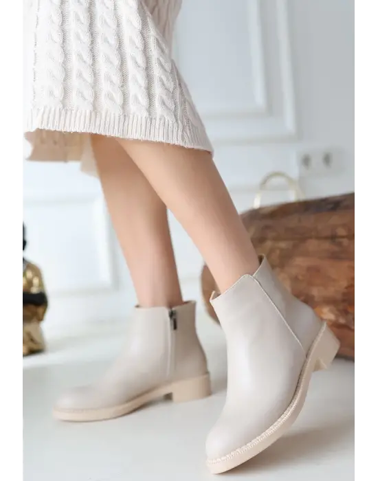 Omarı Şık Bej Topuklu Bot