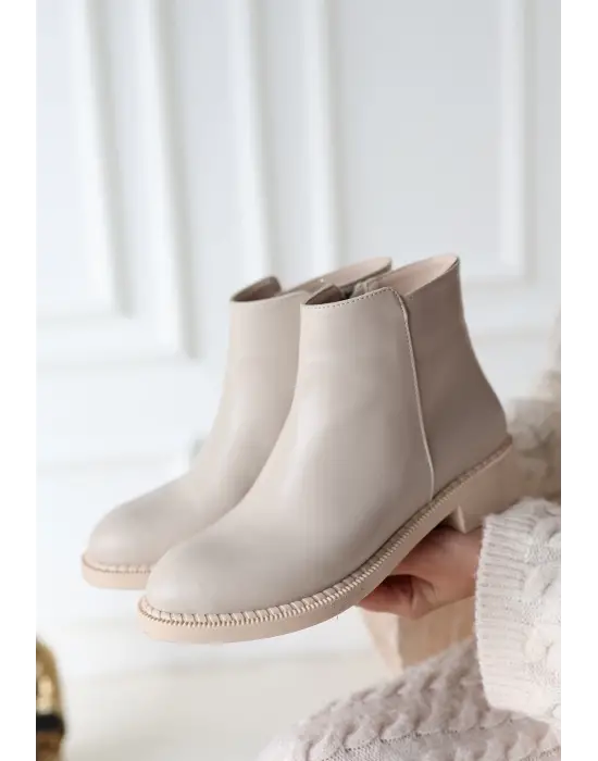 Omarı Şık Bej Topuklu Bot