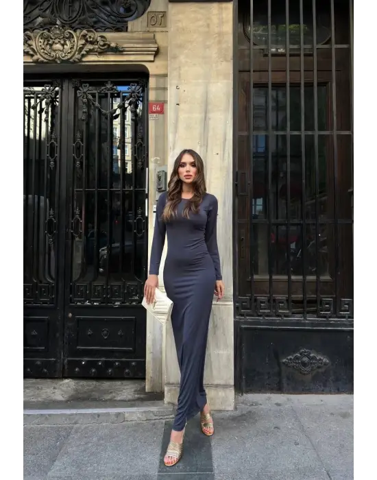 Omarı Elegan ve Şık Uzun Kollu Elbise