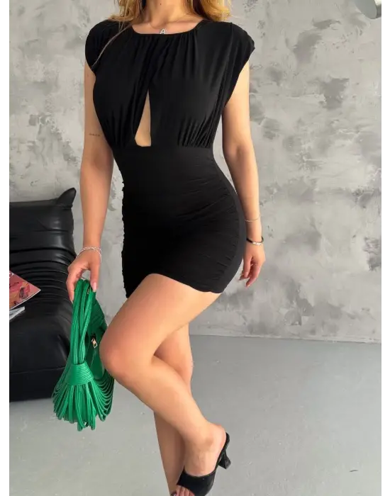 Omarı Pencereli Mini Elbise