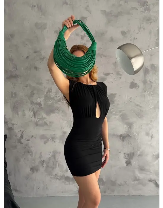 Omarı Pencereli Mini Elbise