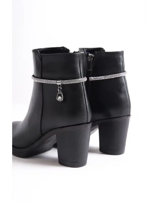 Omarı Taban Taşlı Rahat Topuklu Bayan Bot - Siyah