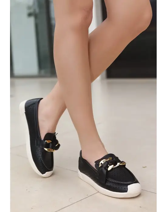 Omarı Siyah Cilt Babet Ayakkabı - Şıklığın Simgesi