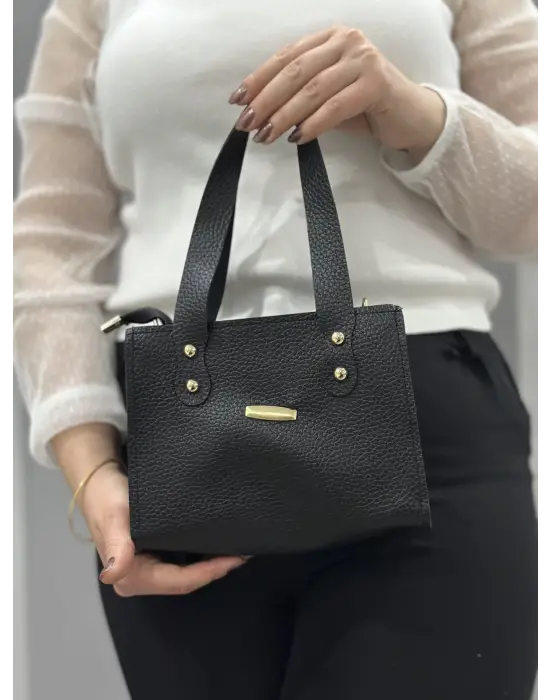 Omarı Siyah Vegan Deri Mini Çanta