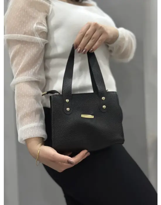 Omarı Siyah Vegan Deri Mini Çanta