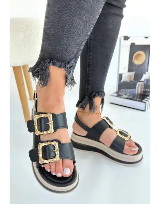 Omarı Siyah Cilt Sandalet - Şık ve Rahat Kadın Ayakkabısı