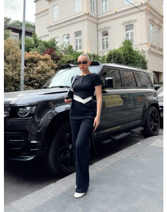 Omarı Trendsetter Siyah Düğme Yakalı Alt Üst Takım