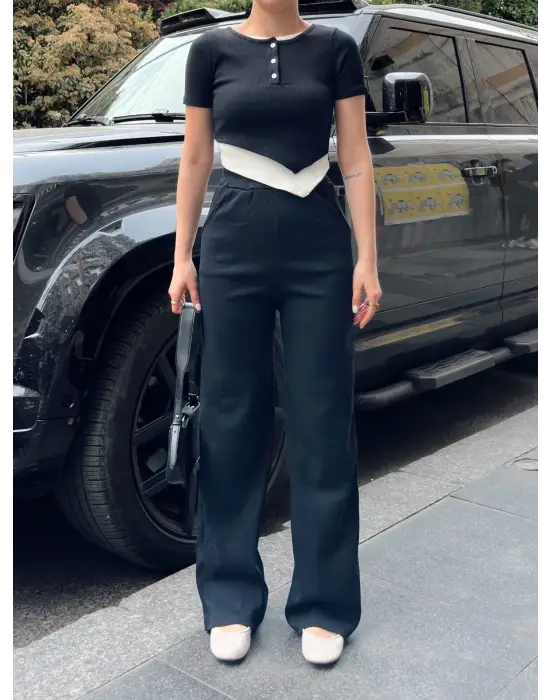 Omarı Trendsetter Siyah Düğme Yakalı Alt Üst Takım