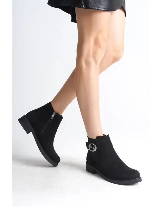 Omarı Rahat ve Şık Siyah Süet Bayan Bot
