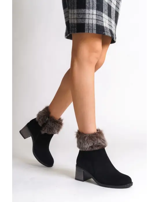 Omarı Yumuşak Yerli Süet Bayan Bot - Siyah
