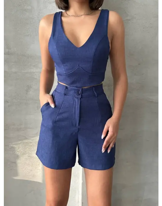 Omarı Keten Şortlu Takım