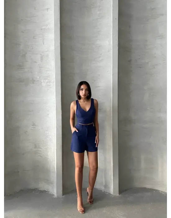 Omarı Keten Şortlu Takım