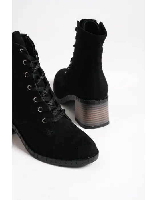 Omarı Bağcıklı Süet Bayan Bot - Şık ve Rahat Siyah Bot