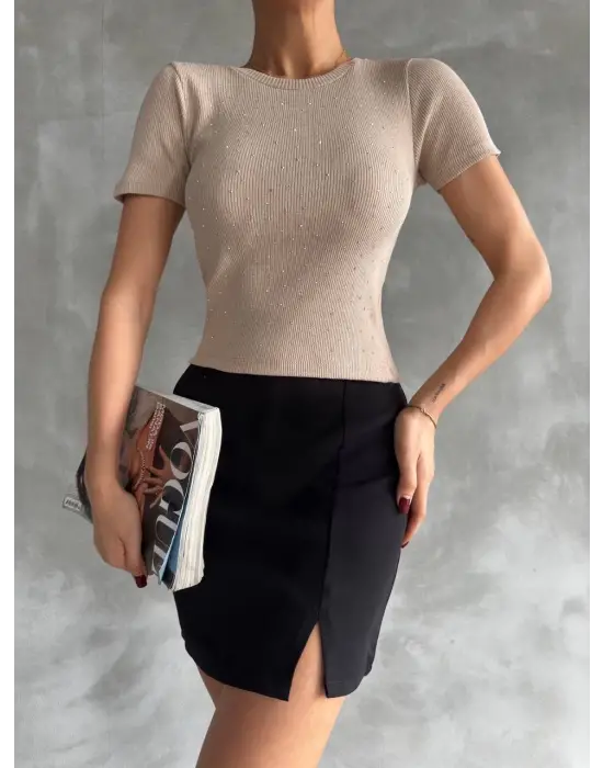 Omarı Taş Desenli Kaş Korse Bluz