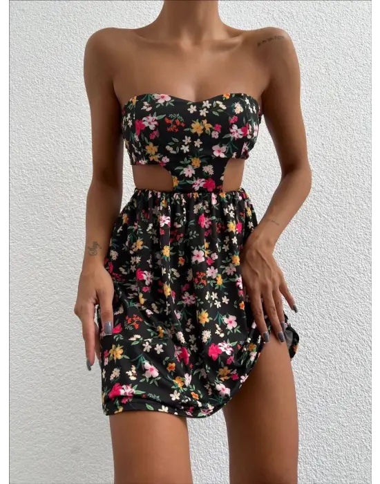 Omarı Baskılı Straplez Elbise - Şık ve Trend Moda Parçası