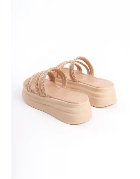 Omarı Şık Taşlı Düz Topuklu Rahat Tabanlı Tabaan Bayan Terlik