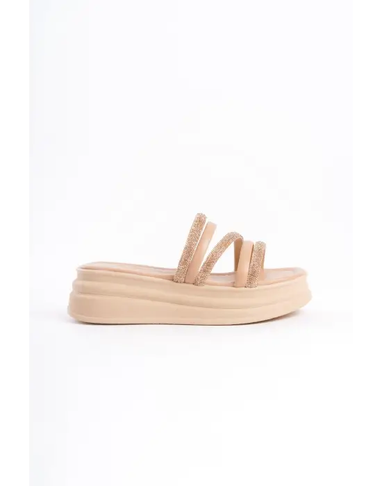 Omarı Şık Taşlı Düz Topuklu Rahat Tabanlı Tabaan Bayan Terlik