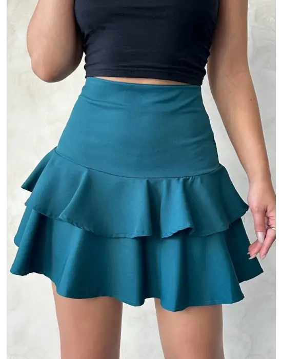 Omarı Yeşil Fırfırlı Valon Etek