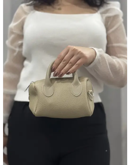 Omarı Şık Vizon Renkli Deri Çanta