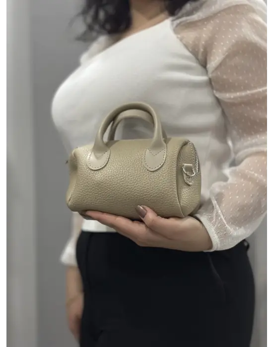 Omarı Şık Vizon Renkli Deri Çanta