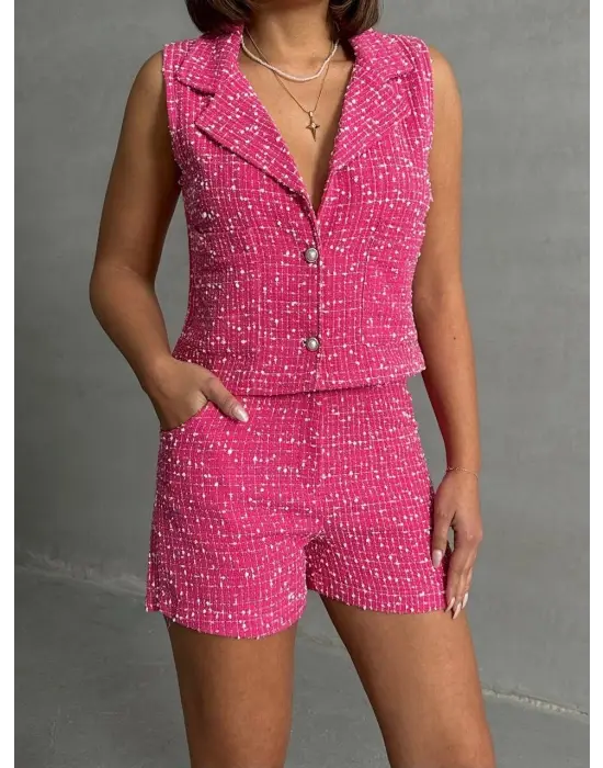 Omarı Şık ve Rahat Pembe Yelekli Şort Takımı