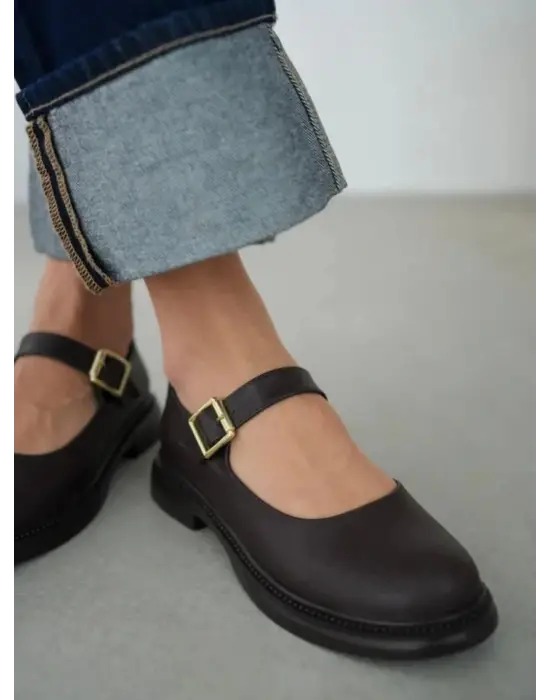 Omarı Deri Oxford Ayakkabı Kahverengi Dokunuşla