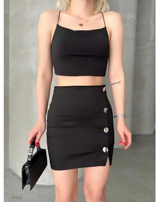 Omarı Kadın Likralı Dört Düğmeli Etek Modeli