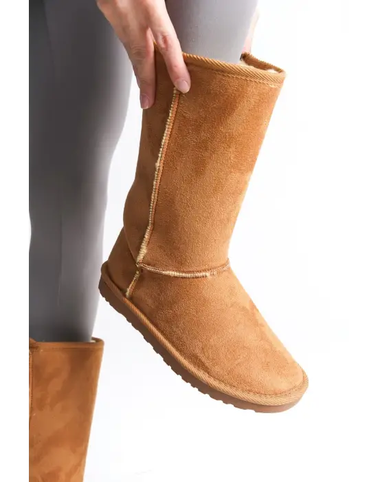 Omarı Süet İçi Kürklü Günlük Bayan Bot - Taba