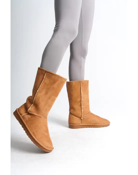 Omarı Süet İçi Kürklü Günlük Bayan Bot - Taba