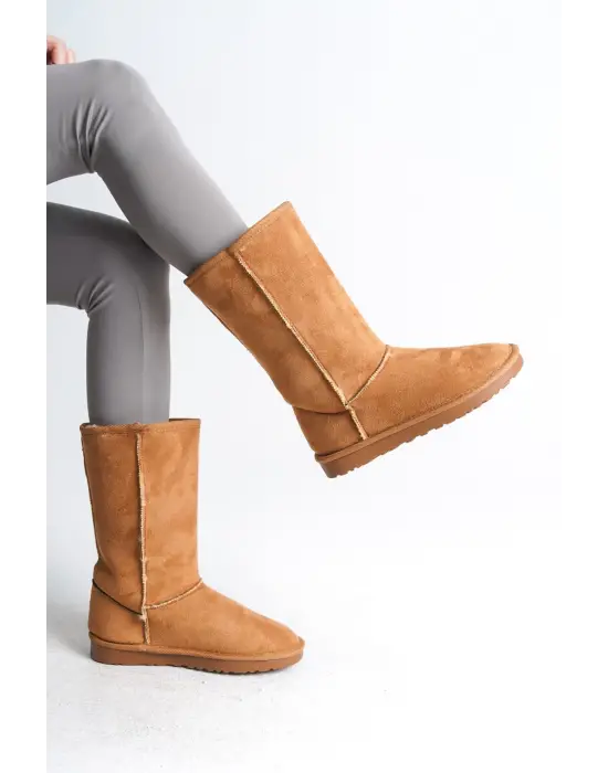 Omarı Süet İçi Kürklü Günlük Bayan Bot - Taba