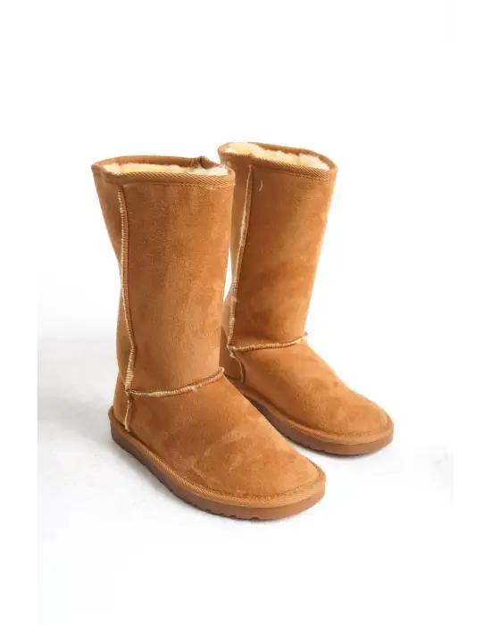 Omarı Süet İçi Kürklü Günlük Bayan Bot - Taba