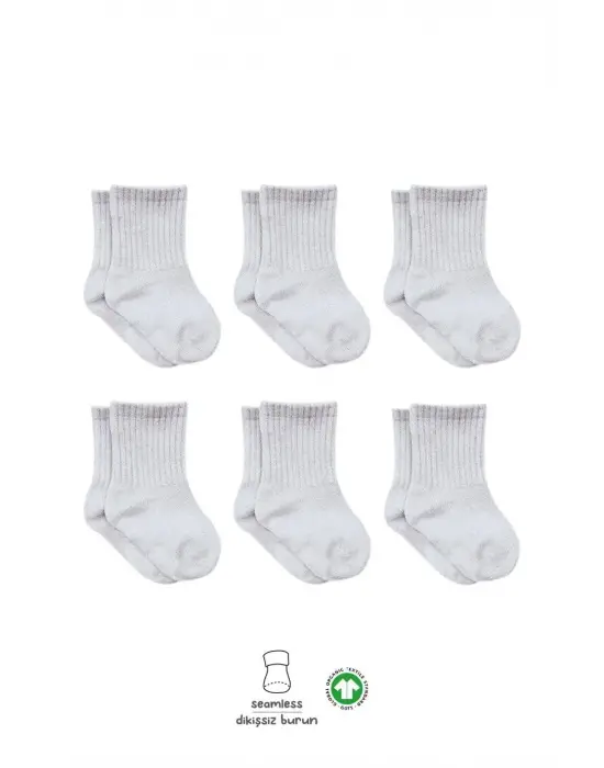 Omarı Yumuşak Penye Düz Soket Çorap Gri Melanj