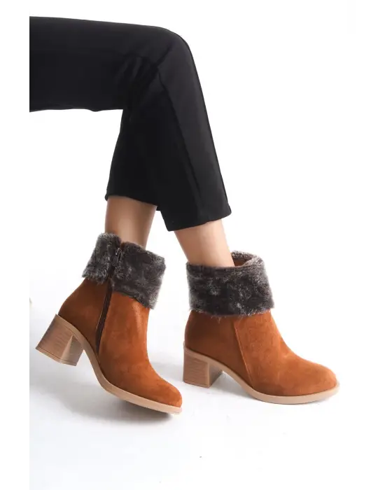 Omarı Şık ve Rahat Tabaan Topuklu Süet Bayan Bot
