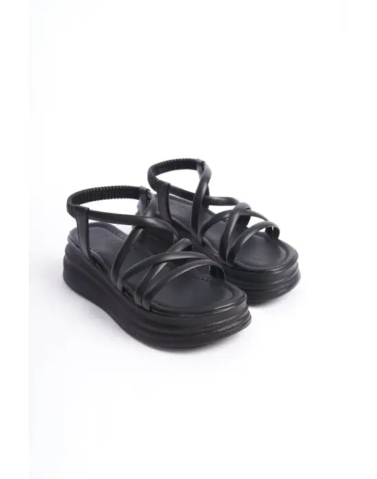 Omarı Rahat Tabanlı Siyah Bayan Sandalet - Günlük Şık Ayakkabı