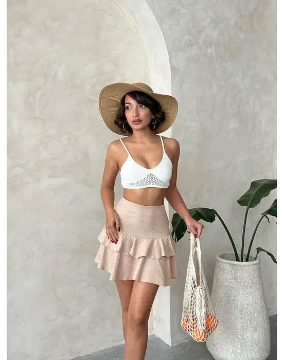 Omarı Uzun Valonlu Fırfırlı Etek