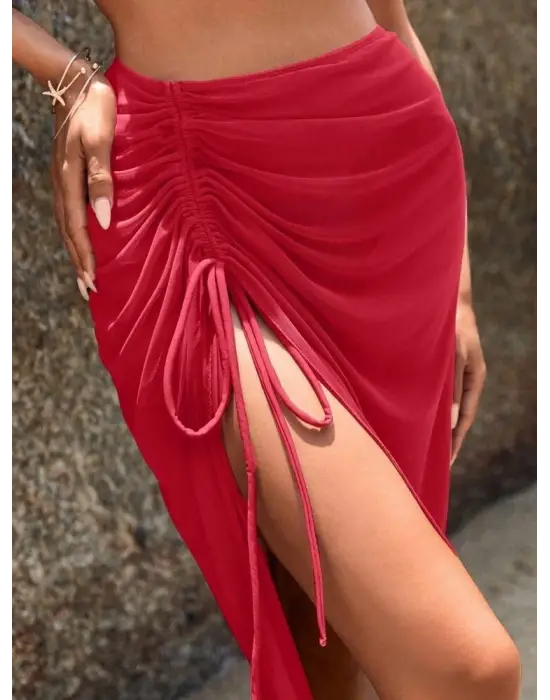 Omarı Zarif Yandan Büzgülü Uzun Tül Detaylı Pareo