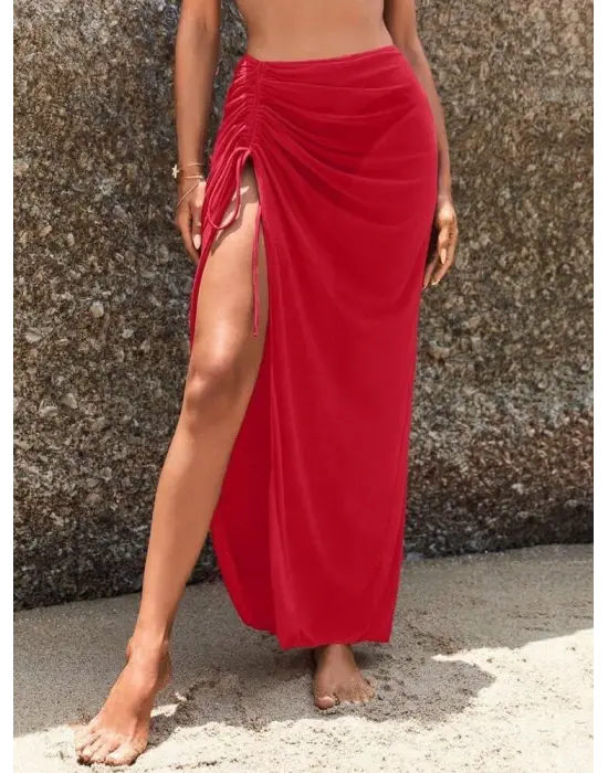 Omarı Zarif Yandan Büzgülü Uzun Tül Detaylı Pareo