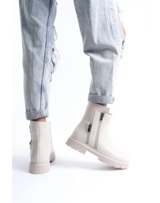 Omarı Menta Bej Fermuar Aksesuarlı Bot