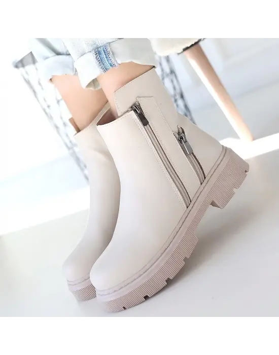 Omarı Menta Bej Fermuar Aksesuarlı Bot