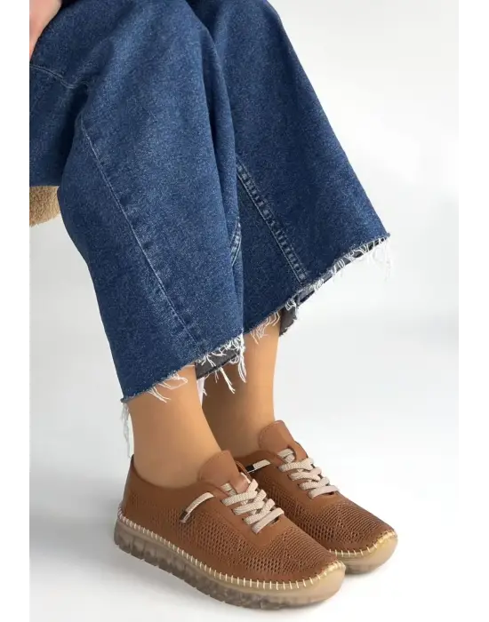 Merja Taba Deri Bağcıklı Spor Ayakkabı