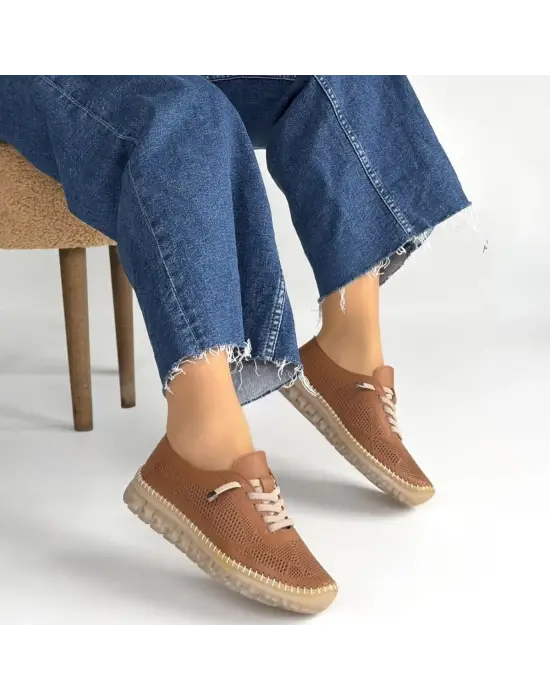 Merja Taba Deri Bağcıklı Spor Ayakkabı